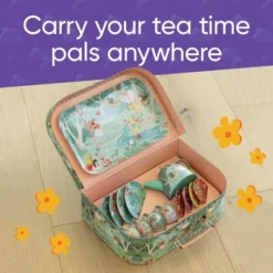 HearthSong 15-Piece Fairy-Themed Tin Tea Set For Kids With Carrying Case -Learning Toys Sales GUEST 049b3230 0e4a 4e6a 80c4 75e6ded8cf27