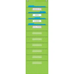 Teacher Created Resources Lime Polka Dot 10 Pocket Chart, 14 X 46-1/2 Inches