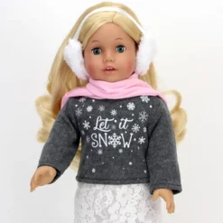 Sophia's - 18" Doll - "Let It Snow" Sweater, Lace Skirt, Leggings, Earmuffs, Pocket Scarf & Ewe Boots - Grey/White/Pink -Learning Toys Sales GUEST 0e2a2024 51d0 43c3 bcc1 f9b749f91402