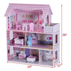 Costway 28'' Pink Dollhouse W/ Furniture Gliding Elevator Rooms 3 Levels Young Girls Toy -Learning Toys Sales GUEST 0ec4d748 6e26 49b5 b111 5c035c58ff12