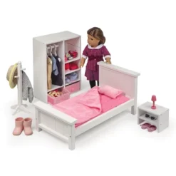 Bedroom Furniture Set For 18" Dolls - White/Pink -Learning Toys Sales GUEST 1447bf22 398d 4a5d 8df5 7a71668e7a45