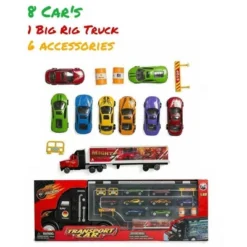 Big Daddy Trucks - The Big Rig Race Car Travel System With Construction Accessories - Comes With 8 Cars But Can Hold 24