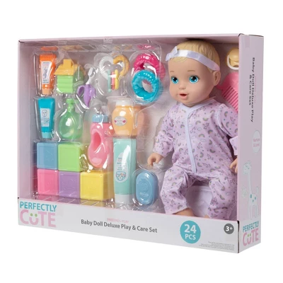 Perfectly Cute 24pc Baby Doll Deluxe Play And Care Set - Blonde Hair 4 Perfectly Cute 24pc Baby Doll Deluxe Play And Care Set - Blonde Hair - Image 2