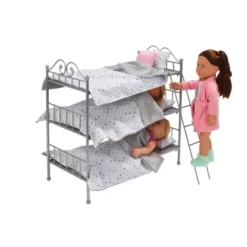 Badger Basket Scrollwork Metal Triple Doll Bunk Bed With Ladder And Bedding - Silver/Pink/Stars -Learning Toys Sales GUEST 27dc93bb 254a 4081 b4a7 94942b1ee7c7