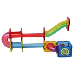 Link 72 Piece Kids Magnetic Building Blocks Tile 3D Construction Bright Colors Set - Creative Educational Toy