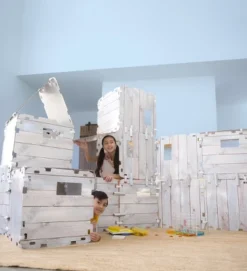 HearthSong 32-Panel Shiplap Fantasy Forts Indoor Building Kit With Carton Building Clips And Hook And Loop Tape