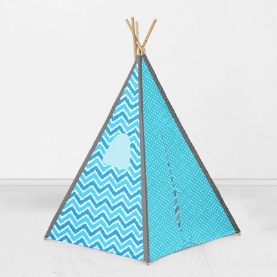 Bacati - Mix N Match Turquoise Gray Chevron Dots Play Tent For Kids/Toddlers, 100% Cotton Percale Fabric Cover 6 Bacati - Mix N Match Turquoise Gray Chevron Dots Play Tent For Kids/Toddlers, 100% Cotton Percale Fabric Cover - Image 4