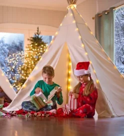 HearthSong 7Õ Cotton Canvas And Wooden Pole Indoor/Outdoor Family Tent With 7Õ Battery-Operated Tent Lights -Learning Toys Sales GUEST 3607daca 2431 42ce 8c55 d5e791407429