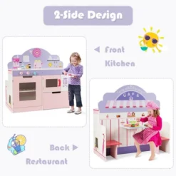 Costway 2 In 1 Kids Play Kitchen & Cafe Restaurant Wooden Pretend Cooking Playset Toy -Learning Toys Sales GUEST 36e93cde dd73 4677 a522 aa1b4285cd31