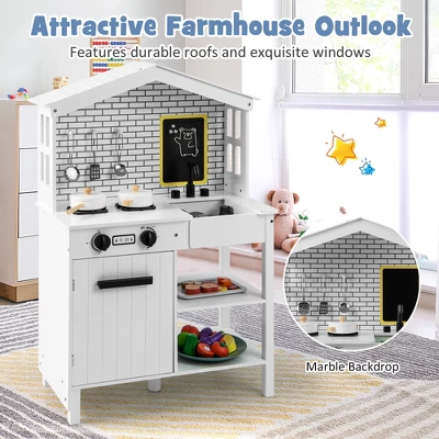 Costway Kids Farmhouse Kitchen Play Set Wooden Pretend Toy With Storage & Accessories 6 Costway Kids Farmhouse Kitchen Play Set Wooden Pretend Toy With Storage & Accessories - Image 4