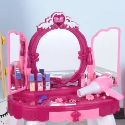 Qaba Infrared Remote Control Kids Dress-up Vanity Table Chair Girls Pretend Dressing Table Set With Music And Lightening Cosmetic Mirror Hair Dryer -Learning Toys Sales GUEST 4210794f 60a5 4e52 8a6f 46a79e6f624a