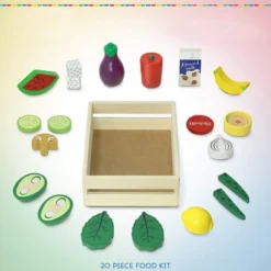 Kidzlane Wooden Vegan Toys With Wooden Crate - 20 Pieces
