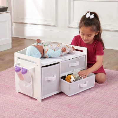 Badger Basket Doll Care Station With Three Baskets And Pocket Organizer - White Rose 3 Badger Basket Doll Care Station With Three Baskets And Pocket Organizer - White Rose