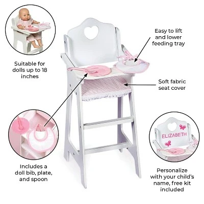 Badger Basket Doll High Chair With Accessories And Free Personalization Kit - White/Pink/Gingham 11 Badger Basket Doll High Chair With Accessories And Free Personalization Kit - White/Pink/Gingham - Image 9