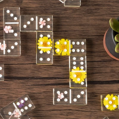 Acrylic Dominos Set - 28-Piece Domino Game With Display Box - Strategy Game, Tabletop Decoration And Modern Home Decor- Flower 12 Acrylic Dominos Set - 28-Piece Domino Game With Display Box - Strategy Game, Tabletop Decoration And Modern Home Decor- Flower - Image 10