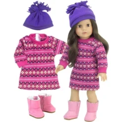 Sophia’s Fair Isle Knit Sweater Dress & Hat For 18” Dolls, Hot Pink/Purple -Learning Toys Sales GUEST 73ea5b46 9291 4698 9015 731bcdf5b81b