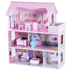 Costway 28'' Pink Dollhouse W/ Furniture Gliding Elevator Rooms 3 Levels Young Girls Toy -Learning Toys Sales GUEST 83c21b58 d105 4dec 8919 6bcba453d92a