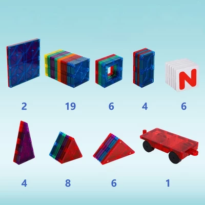 Playmags 56 Piece Set + 6 Click-ins, Magnetic Tiles Building Set, 3D Magnet Building Blocks With Car Bed 4 Playmags 56 Piece Set + 6 Click-ins, Magnetic Tiles Building Set, 3D Magnet Building Blocks With Car Bed - Image 2