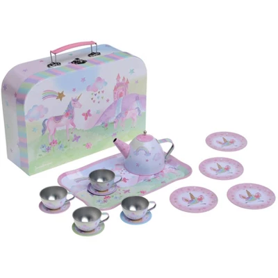 Jewelkeeper Tin Tea Set & Carrying Case - Unicorn Design - 15 Piece 3 Jewelkeeper Tin Tea Set & Carrying Case - Unicorn Design - 15 Piece
