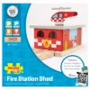Bigjigs Rail Fire Station Shed Wooden Railway Train Set Accessory
