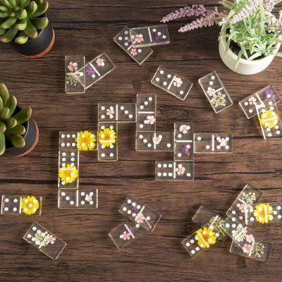 Acrylic Dominos Set - 28-Piece Domino Game With Display Box - Strategy Game, Tabletop Decoration And Modern Home Decor- Flower 4 Acrylic Dominos Set - 28-Piece Domino Game With Display Box - Strategy Game, Tabletop Decoration And Modern Home Decor- Flower - Image 2