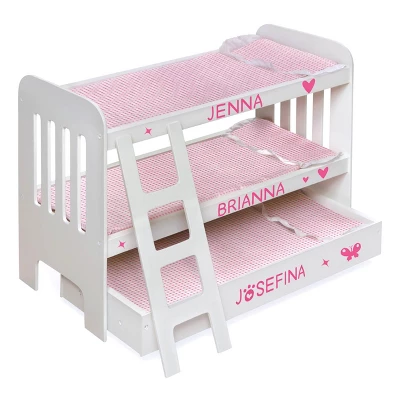 Badger Basket Trundle Doll Bunk Bed With Ladder And Free Personalization Kit - White/Pink 3 Badger Basket Trundle Doll Bunk Bed With Ladder And Free Personalization Kit - White/Pink