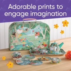 HearthSong 15-Piece Fairy-Themed Tin Tea Set For Kids With Carrying Case -Learning Toys Sales GUEST a15eefb2 b672 41d8 b163 f23c78afa599