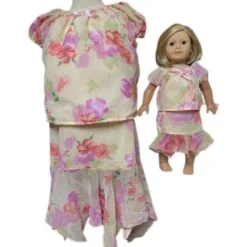 Size 12 1/2 Matching Girl And Doll Chiffon Flowers Skirt And Blouse