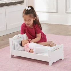 Badger Basket Doll Bed With Bedding And Free Personalization Kit - White Rose