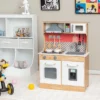 Costway Wooden Kitchen Playset Multi-Functional Pretend Cooking Set W/ Lights & Sounds