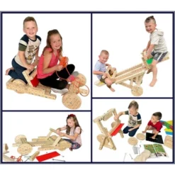 Woodmobiel By Funphix Standard Kit |Modular Construction Toy With 26 Wood Pieces, 4 Wheels, Real Nuts & Bolts