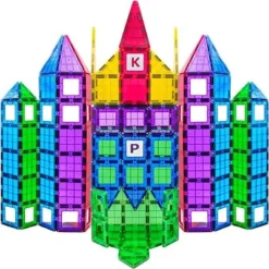 Magnetic Tiles Building Blocks 100pc Set - Includes Bonus 13 Piece Insert Alphabet Cards - STEM 3D Magnet Tiles - Play22usa