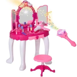 Qaba Infrared Remote Control Kids Dress-up Vanity Table Chair Girls Pretend Dressing Table Set With Music And Lightening Cosmetic Mirror Hair Dryer -Learning Toys Sales GUEST bd707bb3 807b 4cd4 afdc 24c807592366
