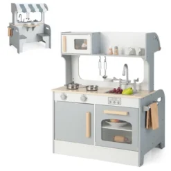 Costway 2 In 1 Kids Play Kitchen& Restaurant Double Sided Wooden Kitchen Playset Toddler -Learning Toys Sales GUEST c0560143 2bc6 4a06 ad62 8335ef7e1d08
