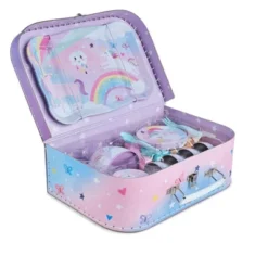 Jewelkeeper Tea Party Set For Little Girls With Tin Tea Set + Food & Carrying Case, Cat Design, 42 Piece