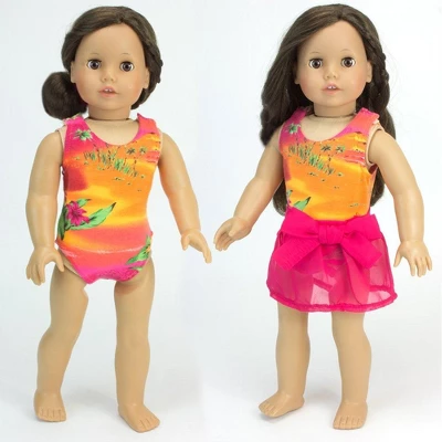Sophia’s Bathing Suit & Sarong Outfit Set For 18” Dolls, Orange/Hot Pink 5 Sophia’s Bathing Suit & Sarong Outfit Set For 18” Dolls, Orange/Hot Pink - Image 3
