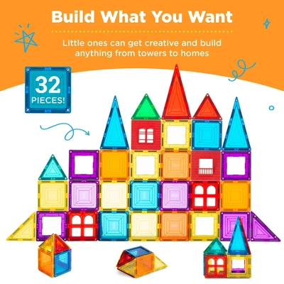 Best Choice Products 32-Piece Colorful Kids Mini Magnetic Tiles Educational STEM Toy Set W/ Carrying Case, Rounded Edges 3 Best Choice Products 32-Piece Colorful Kids Mini Magnetic Tiles Educational STEM Toy Set W/ Carrying Case, Rounded Edges
