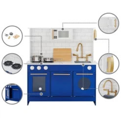 Teamson Kids Little Chef Berlin Modern Kids Kitchen Playset With 6 Accessories, White/Blue -Learning Toys Sales GUEST c745abf2 95fc 495d aee2 6e54658db209