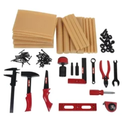 Insten 90 Pieces Wood Workbench Tool Playset With 8 Project Ideas, Pretend Construction & Building Toys For Kids