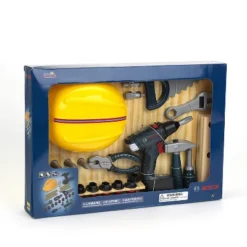 Theo Klein Bosch DIY Construction Premium Toy 37 Piece Toolset With Hardhat, Saw, Wrench, Pliers And Other Accessories For Kids Ages 3 And Up