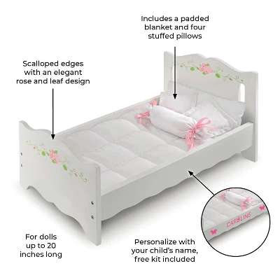 Badger Basket Doll Bed With Bedding And Free Personalization Kit - White Rose 9 Badger Basket Doll Bed With Bedding And Free Personalization Kit - White Rose - Image 7