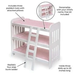 Badger Basket Triple Doll Bunk Bed With Ladder, Bedding, And Free Personalization Kit - Pink Gingham -Learning Toys Sales GUEST de75445c e4d4 4d1b 8bd7 36d53c4e3857