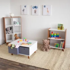 Morgan Mid-Century Kids' Activity Table With Fabric Storage Bins White/Gray - Humble Crew -Learning Toys Sales GUEST deee64b4 6b6c 4eb5 94cc 37e77114af3d