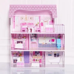 Costway 28'' Pink Dollhouse W/ Furniture Gliding Elevator Rooms 3 Levels Young Girls Toy -Learning Toys Sales GUEST e9c18402 fe93 4459 bc3e 25fb9a5612d6