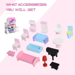 Qaba Kids Wooden Multi-Level Dream House Villa Kit With Furniture And Accessories 13 Qaba Kids Wooden Multi-Level Dream House Villa Kit With Furniture And Accessories -Learning Toys Sales GUEST ecc15b97 12c9 4c53 a7da 625959b58b5d