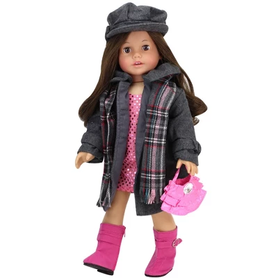 Sophia's - 18" Doll - Wool Coat, Hat, Plaid Scarf & Pink Boots - Gray 5 Sophia's - 18" Doll - Wool Coat, Hat, Plaid Scarf & Pink Boots - Gray - Image 3