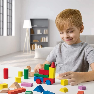 Right Track Toys Wooden Blocks Toy Set For Building - Rainbow Colored, 100 Pieces 3 Right Track Toys Wooden Blocks Toy Set For Building - Rainbow Colored, 100 Pieces